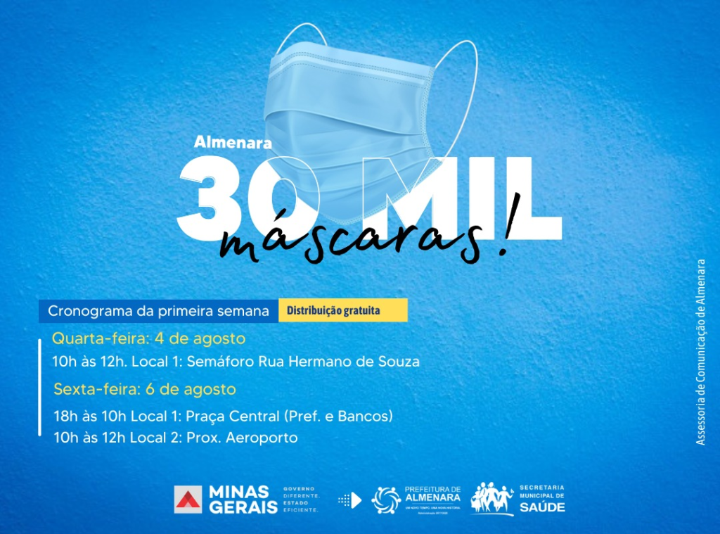 Almenara recebe 30 mil máscaras para distribuição gratuita